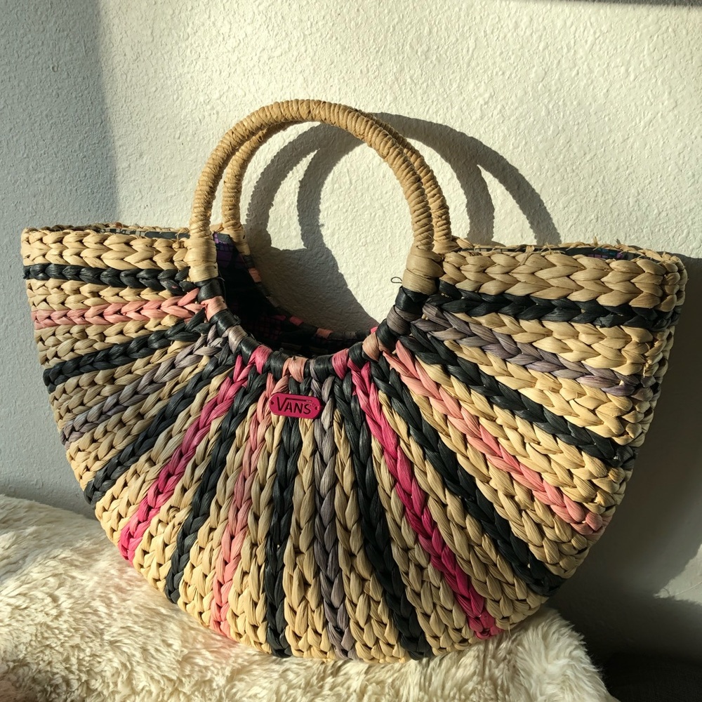 Vans Straw Summer Beach Tote Bag W/ Top Handles